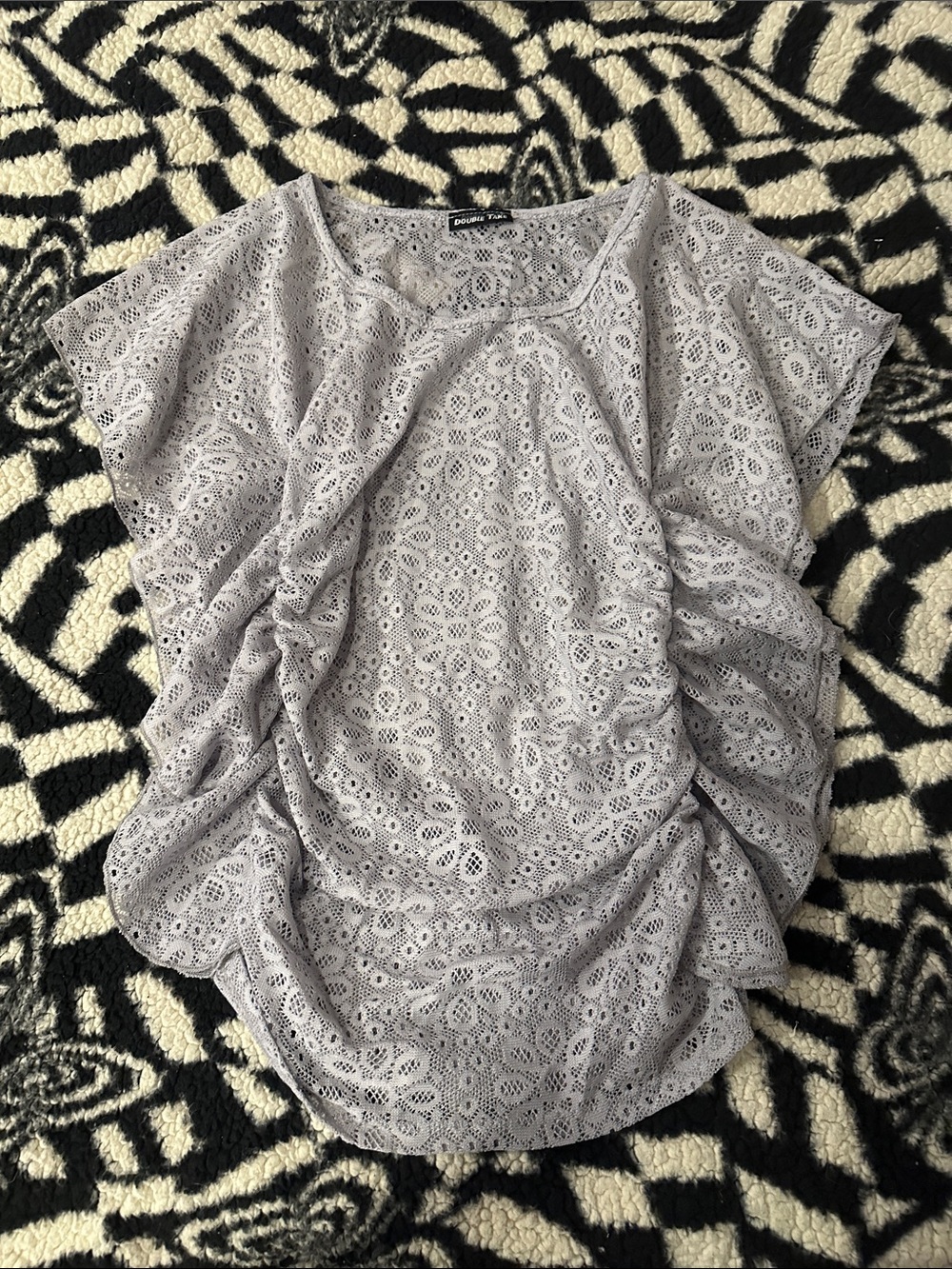 Eyelet Lace Gray Women's Short-Sleeve Top Double Take